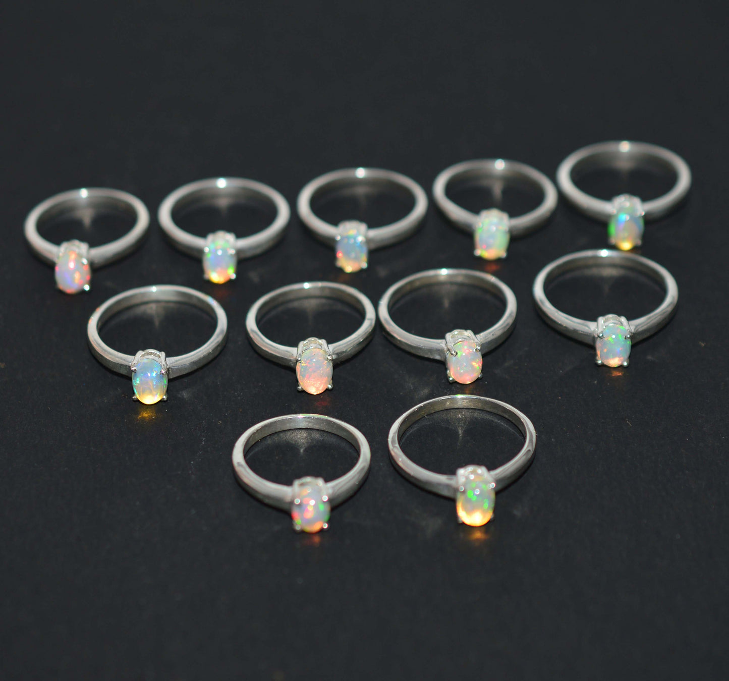 WHOLESALE 11PC 925 SOLID STERLING SILVER ETHIOPIAN OPAL RING LOT