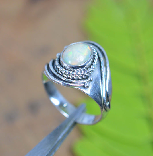 925 Solid Sterling Silver Natural Ethiopian Opal Big Designer Ring - 6 Grams