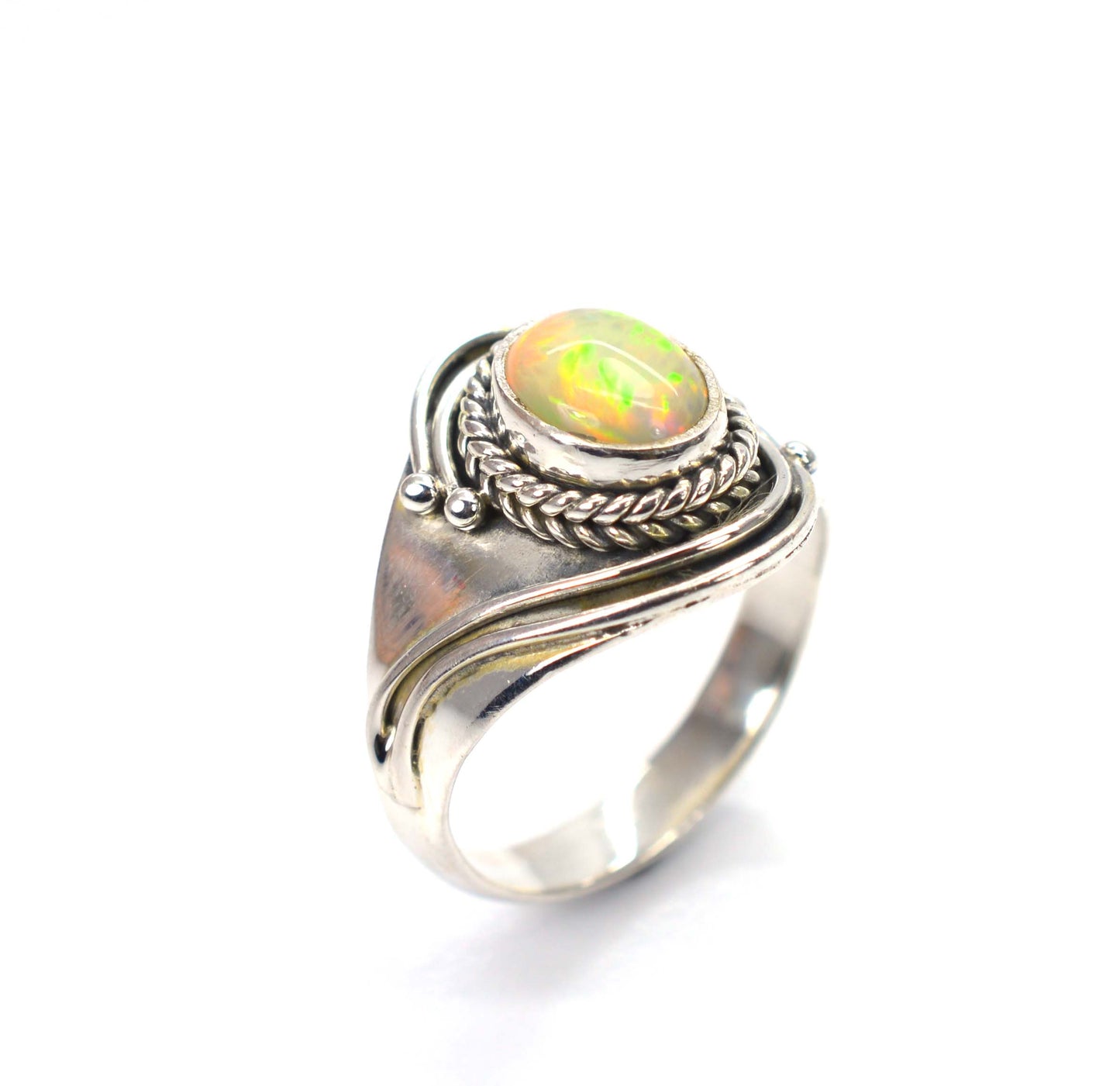 925 Solid Sterling Silver Natural Ethiopian Opal Big Designer Ring - 6 Grams