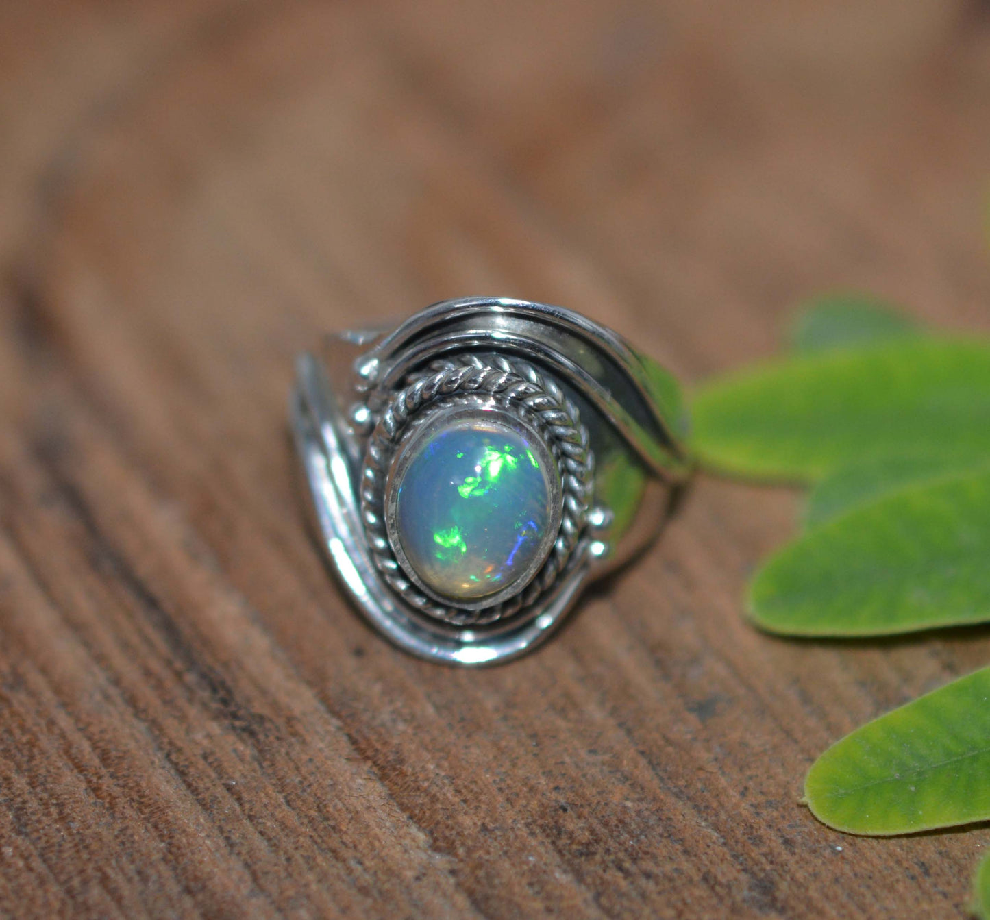 925 Solid Sterling Silver Natural Ethiopian Opal Big Designer Ring - 6 Grams