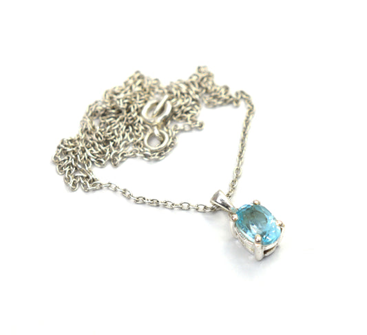 925 SOLID STERLING SILVER BLUE TOPAZ CHAIN PENDANT -18.5 INCH