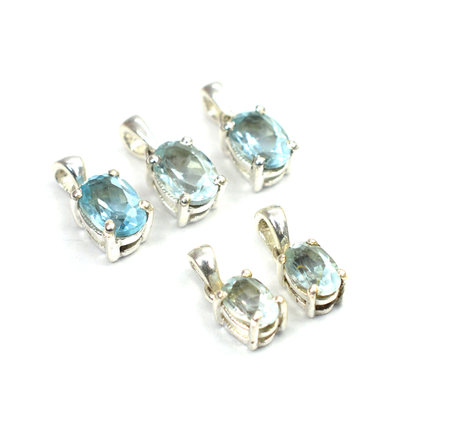 WHOLESALE 5PC 925 SOLID STERLING SILVER BLUE TOPAZ PENDANT LOT