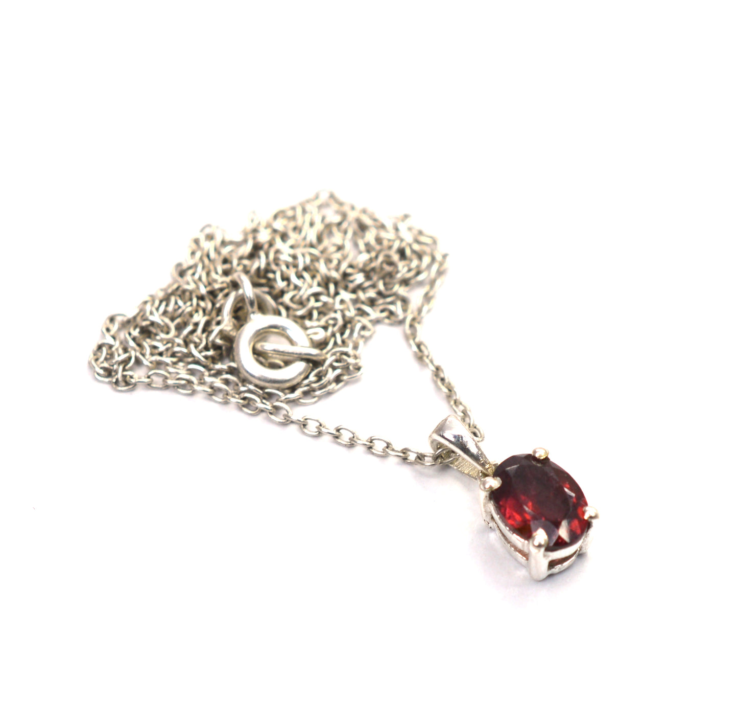 925 SOLID STERLING SILVER RED GARNET CHAIN PENDANT -18.5 INCH