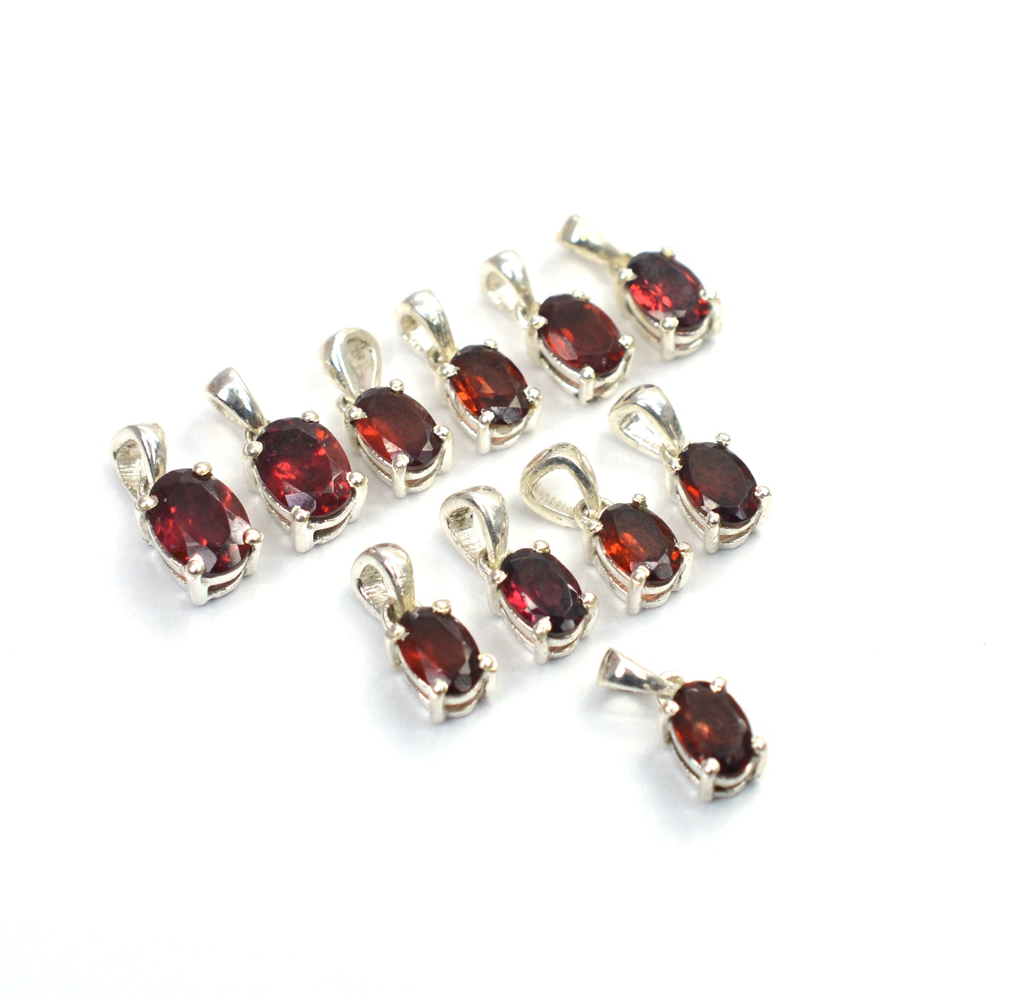 WHOLESALE 11PC 925 SOLID STERLING SILVER RED GARNET PENDANT LOT