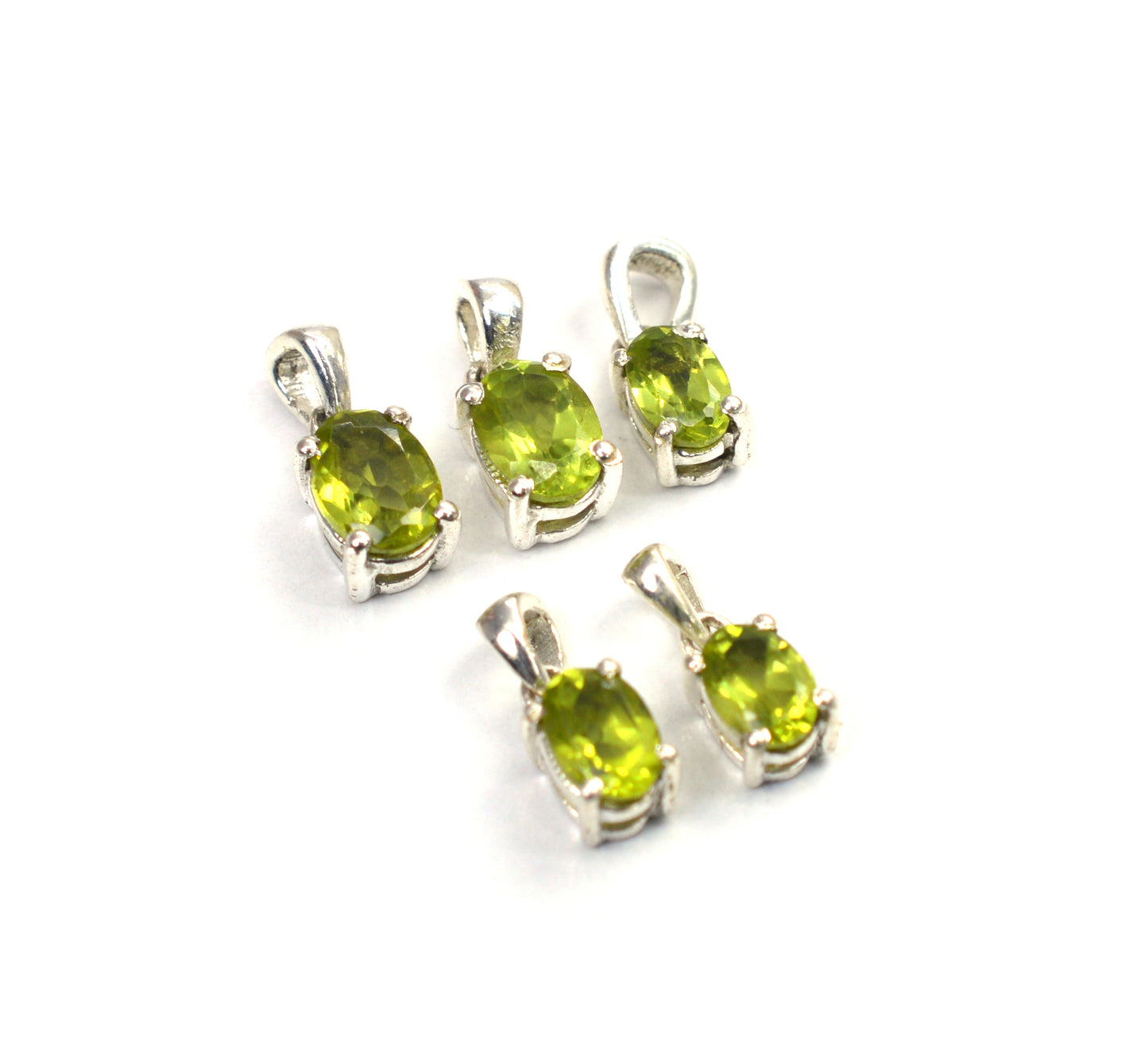 WHOLESALE 5PC 925 SOLID STERLING SILVER GREEN PERIDOT PENDANT LOT