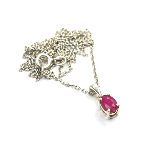 925 SOLID STERLING CUT Simulated Ruby CHAIN PENDANT -18.5 INCH