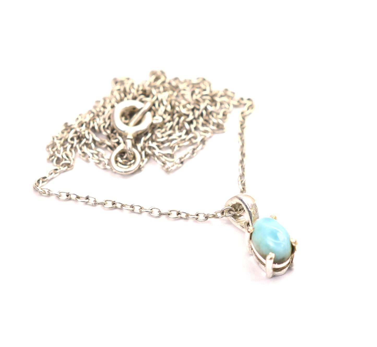 925 SOLID STERLING SILVER BLUE LARIMAR CHAIN PENDANT -18.5 INCH