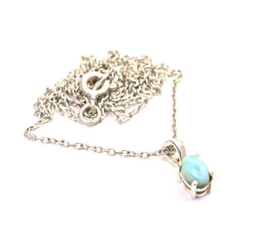 925 SOLID STERLING SILVER BLUE LARIMAR CHAIN PENDANT -18.5 INCH