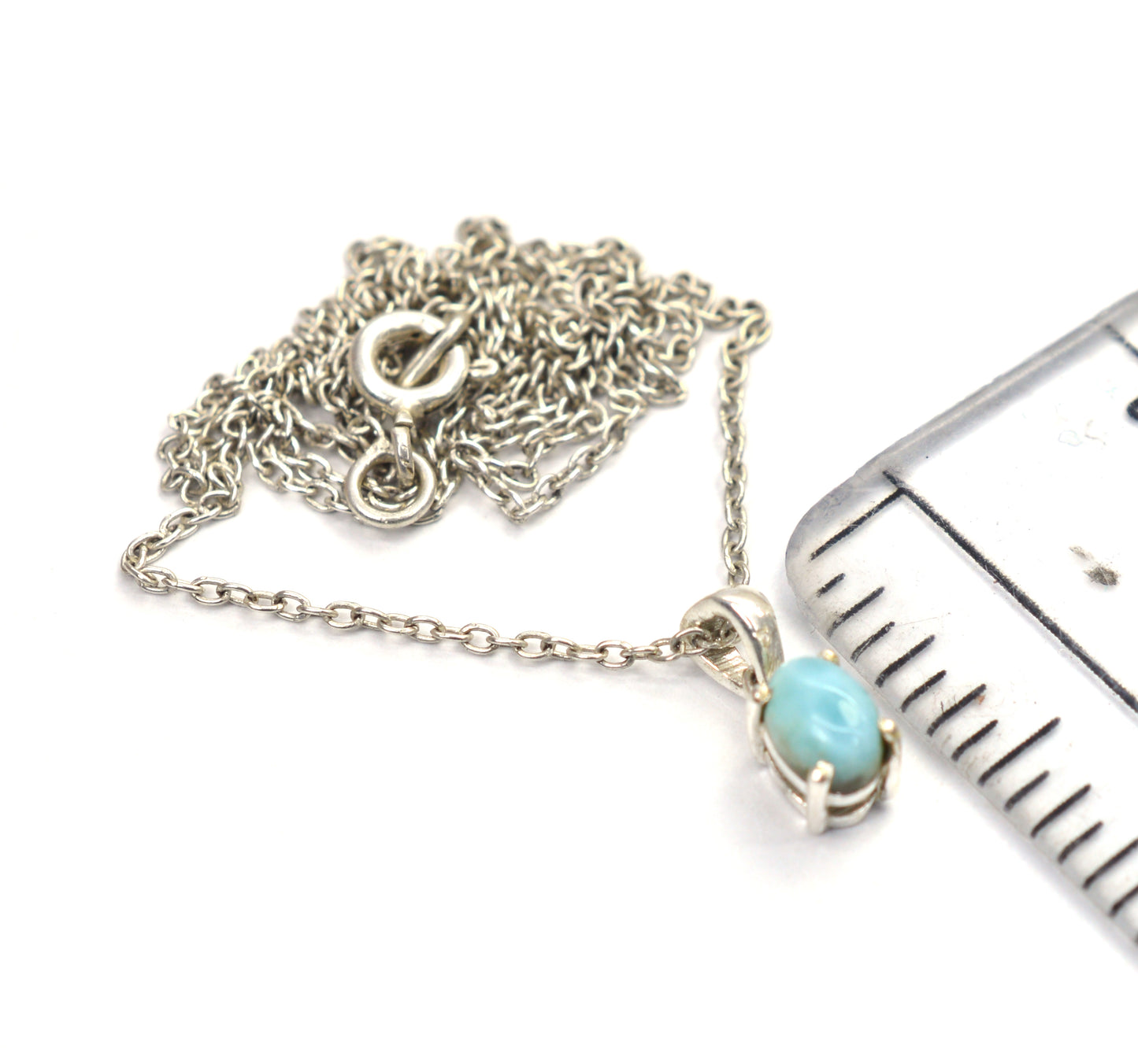 925 SOLID STERLING SILVER BLUE LARIMAR CHAIN PENDANT -18.5 INCH