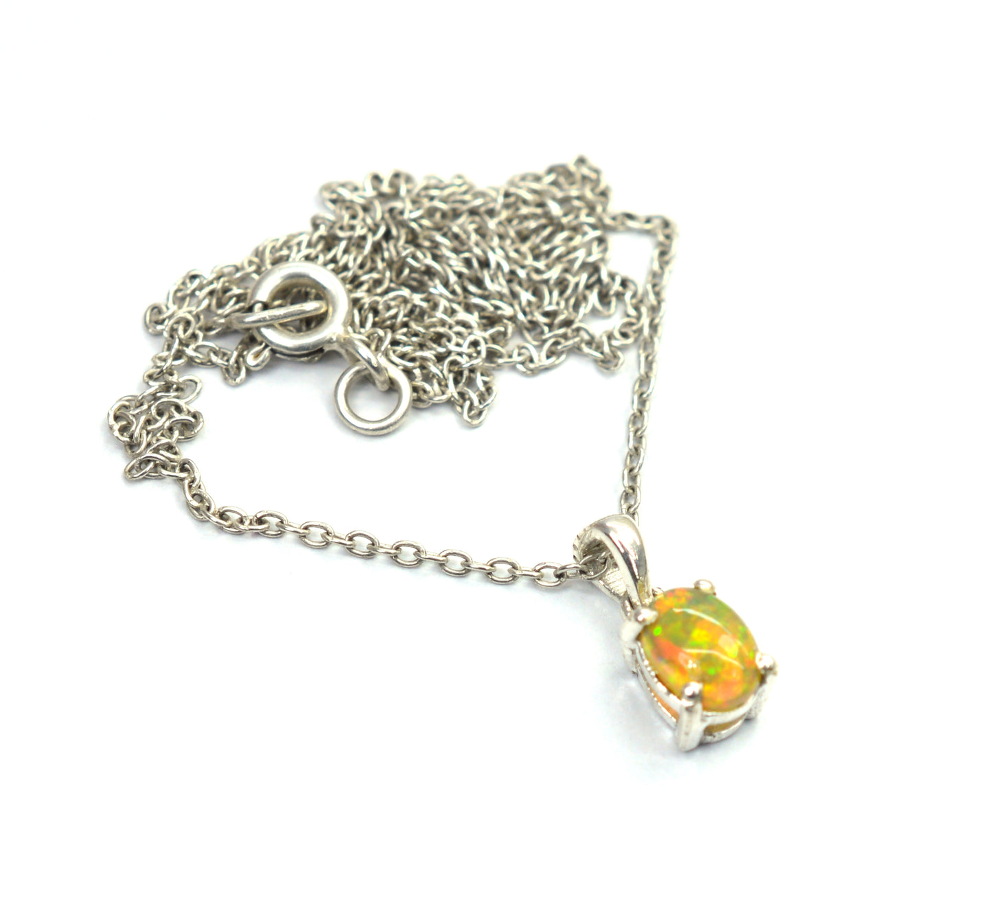 925 SOLID STERLING SILVER ETHIOPIAN OPAL CHAIN PENDANT -18.5 INCH