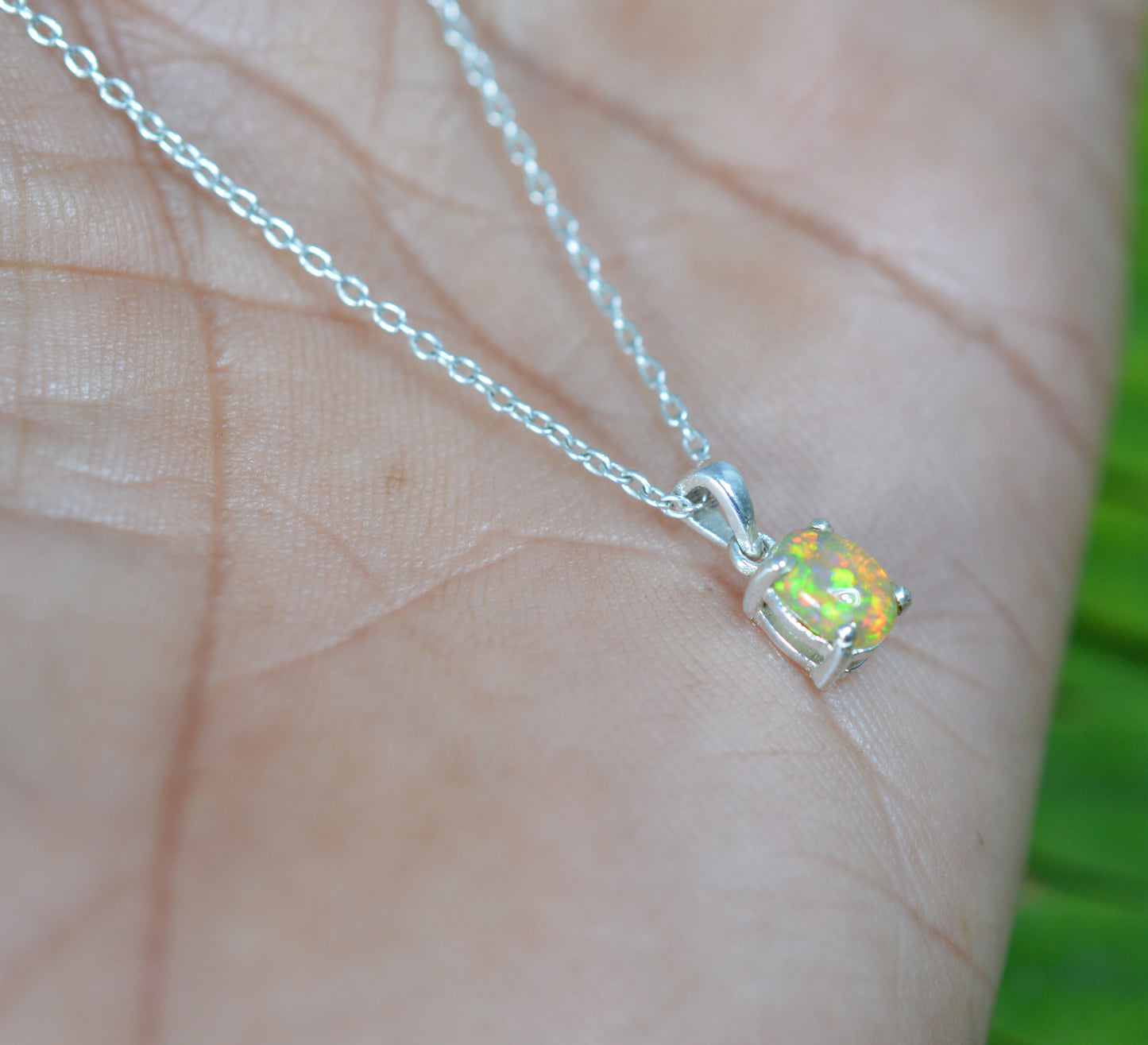 925 SOLID STERLING SILVER ETHIOPIAN OPAL CHAIN PENDANT -18.5 INCH