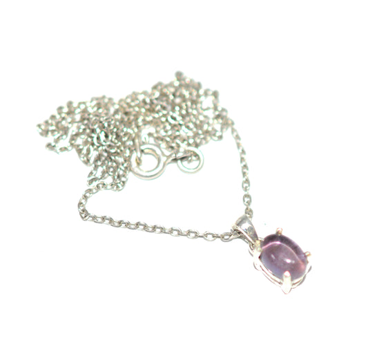 925 SOLID STERLING SILVER PURPLE AMETHYST CHAIN PENDANT -18.5 INCH