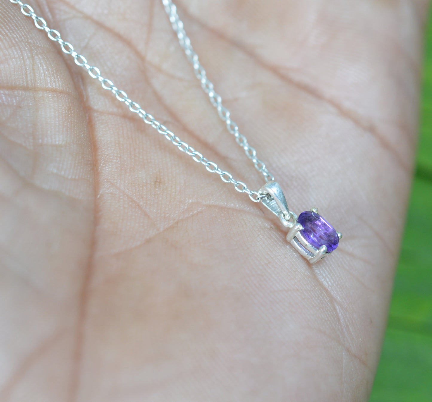925 SOLID STERLING SILVER PURPLE AMETHYST CHAIN PENDANT -18.5 INCH