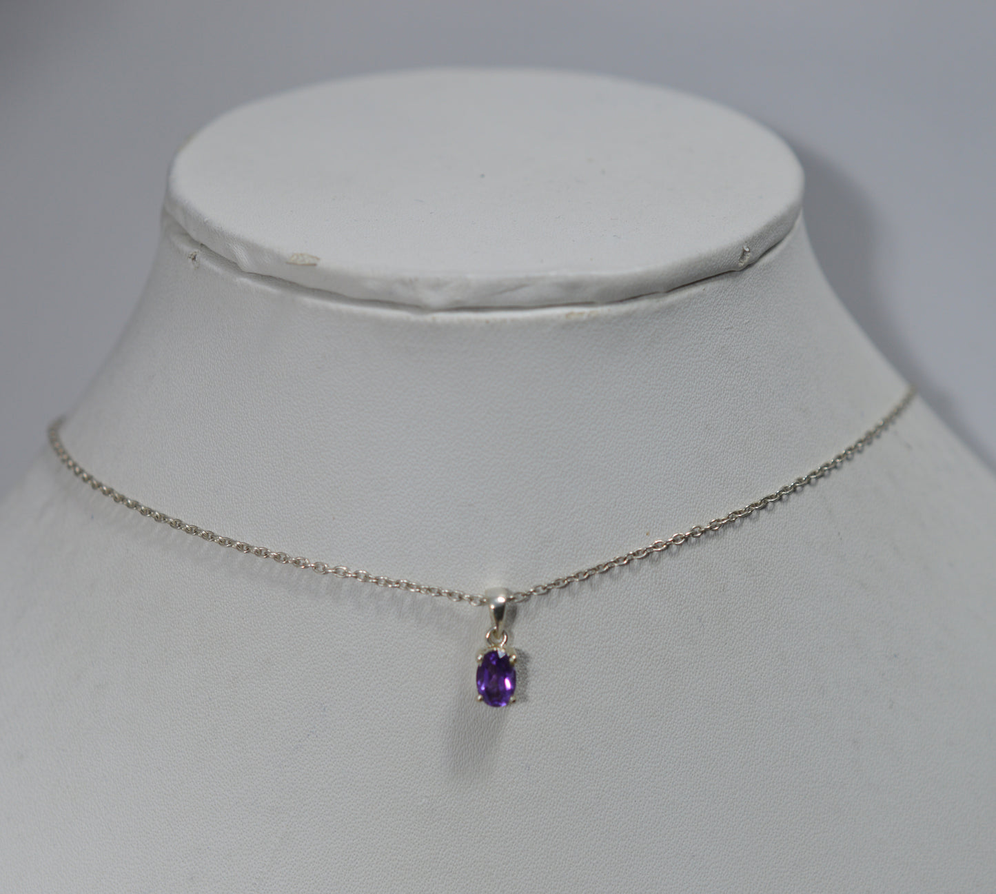 925 SOLID STERLING SILVER PURPLE AMETHYST CHAIN PENDANT -18.5 INCH