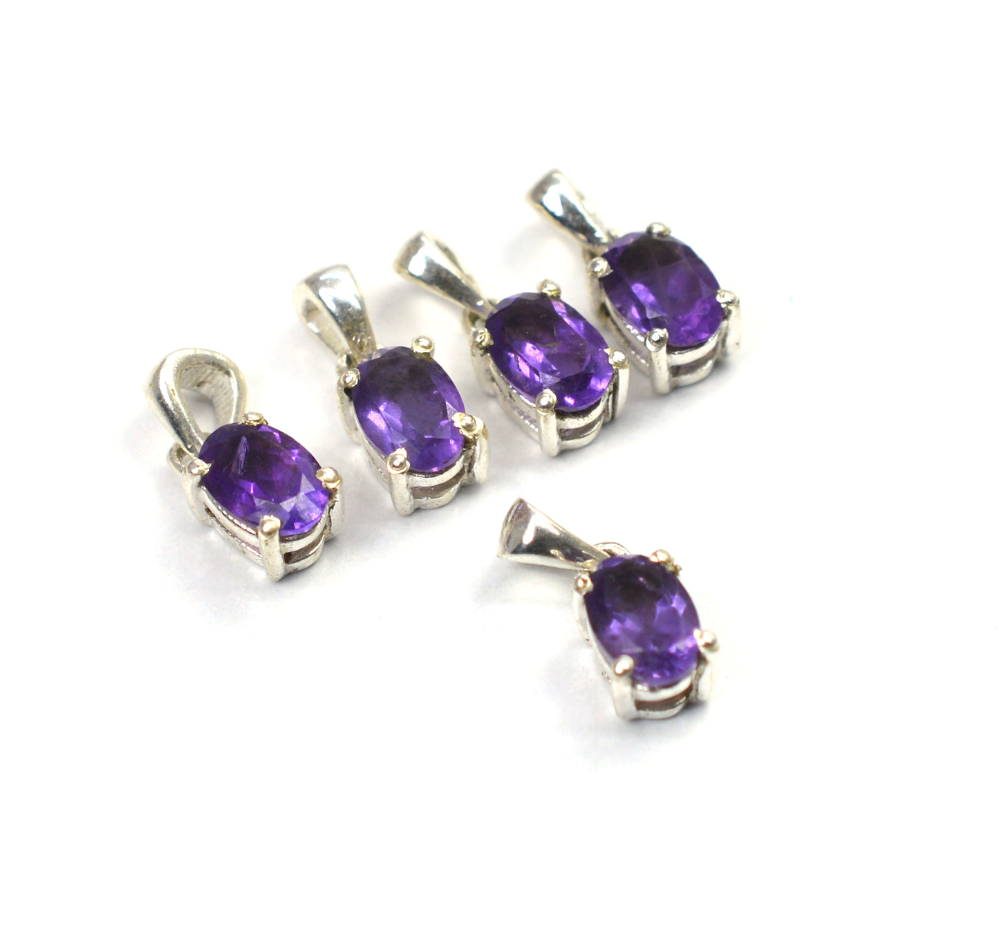 WHOLESALE 5PC 925 SOLID STERLING SILVER PURPLE AMETHYST PENDANT LOT