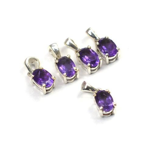 WHOLESALE 5PC 925 SOLID STERLING SILVER PURPLE AMETHYST PENDANT LOT