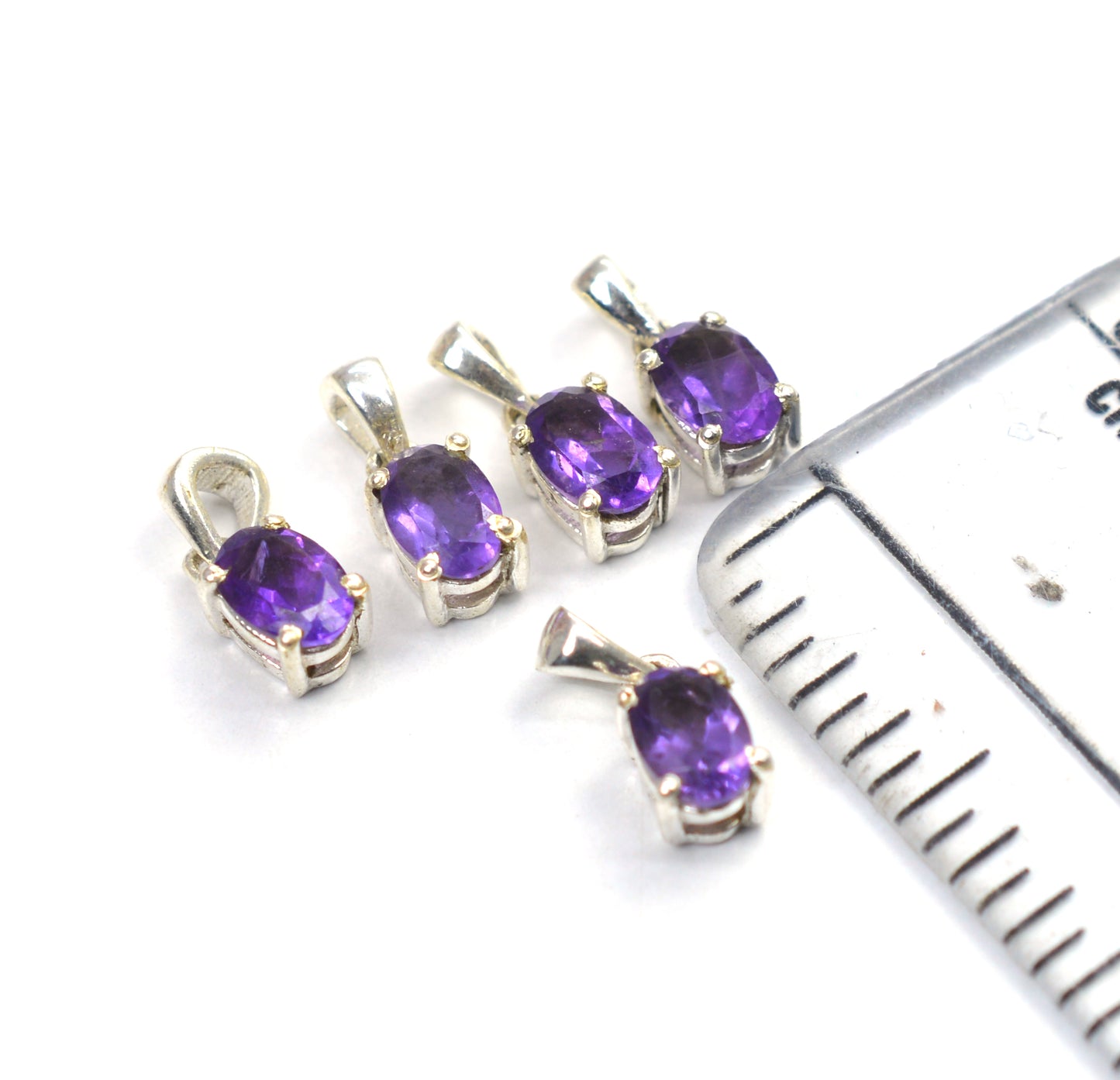 WHOLESALE 5PC 925 SOLID STERLING SILVER PURPLE AMETHYST PENDANT LOT