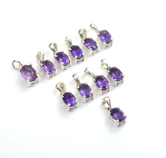 WHOLESALE 11PC 925 SOLID STERLING SILVER PURPLE AMETHYST PENDANT LOT
