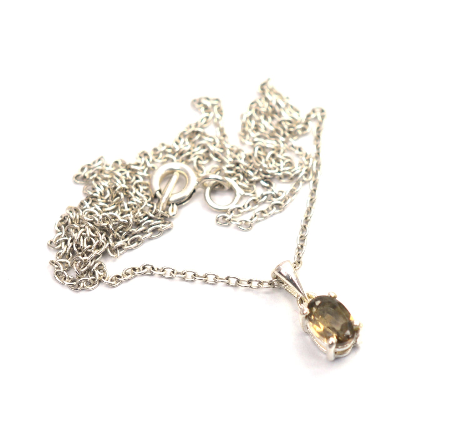 925 SOLID STERLING SILVER SMOKY QUARTZ CHAIN PENDANT - 18.5 INCH