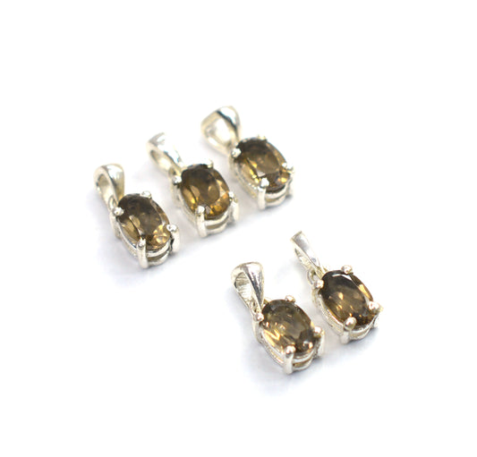 WHOLESALE 5PC 925 SOLID STERLING SILVER SMOKY QUARTZ PENDANT LOT