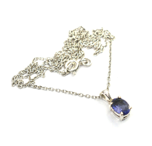 925 SOLID STERLING SILVER BLUE IOLITE CHAIN PENDANT -18.5 INCH