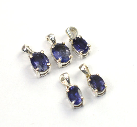WHOLESALE 5PC 925 SOLID STERLING SILVER BLUE IOLITE PENDANT LOT