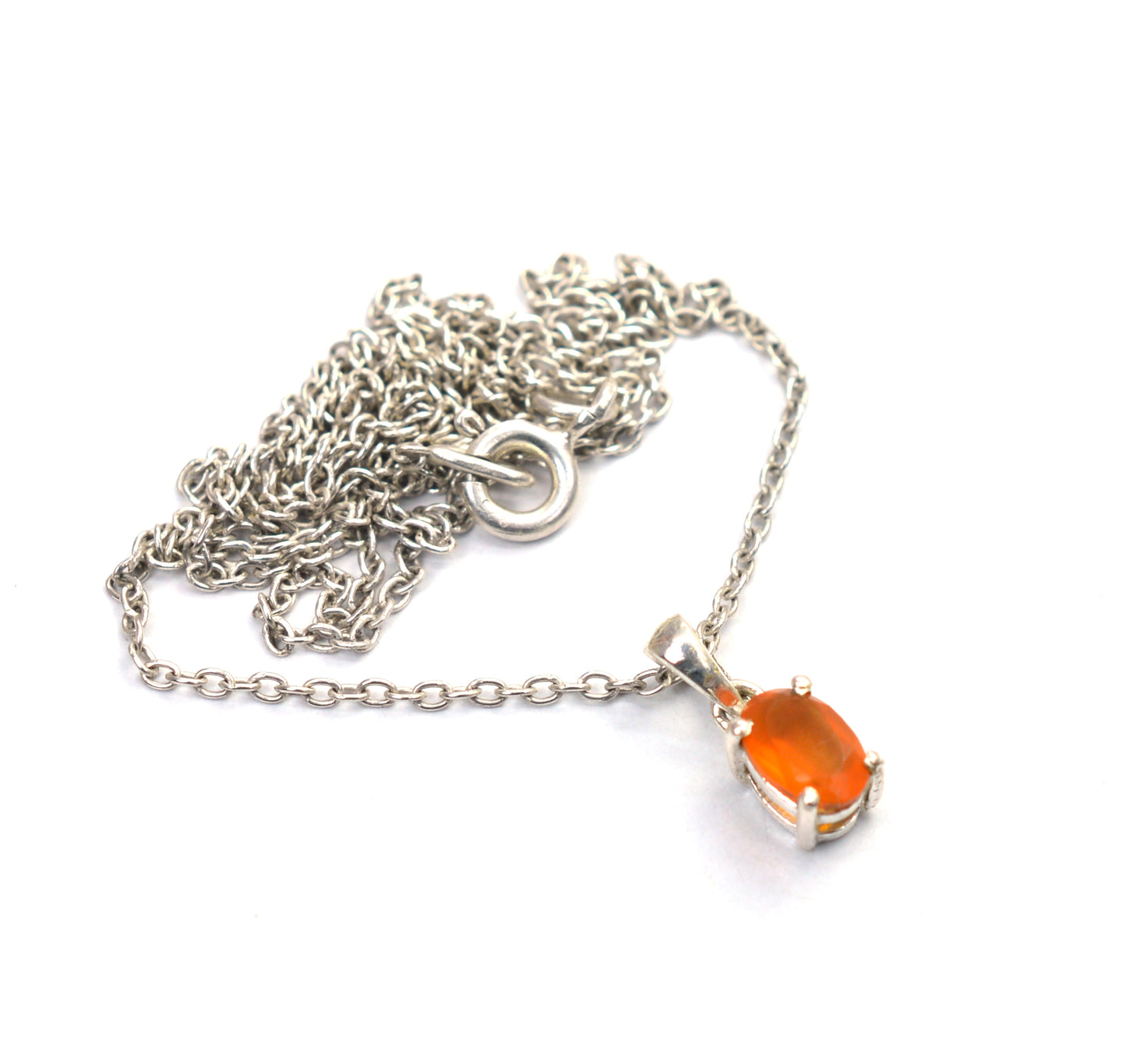 925 SOLID STERLING SILVER RED CARNELIAN CHAIN PENDANT -18.5 INCH