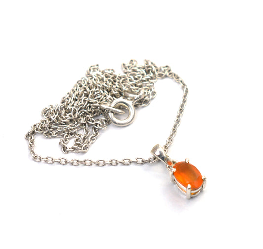 925 SOLID STERLING SILVER RED CARNELIAN CHAIN PENDANT -18.5 INCH