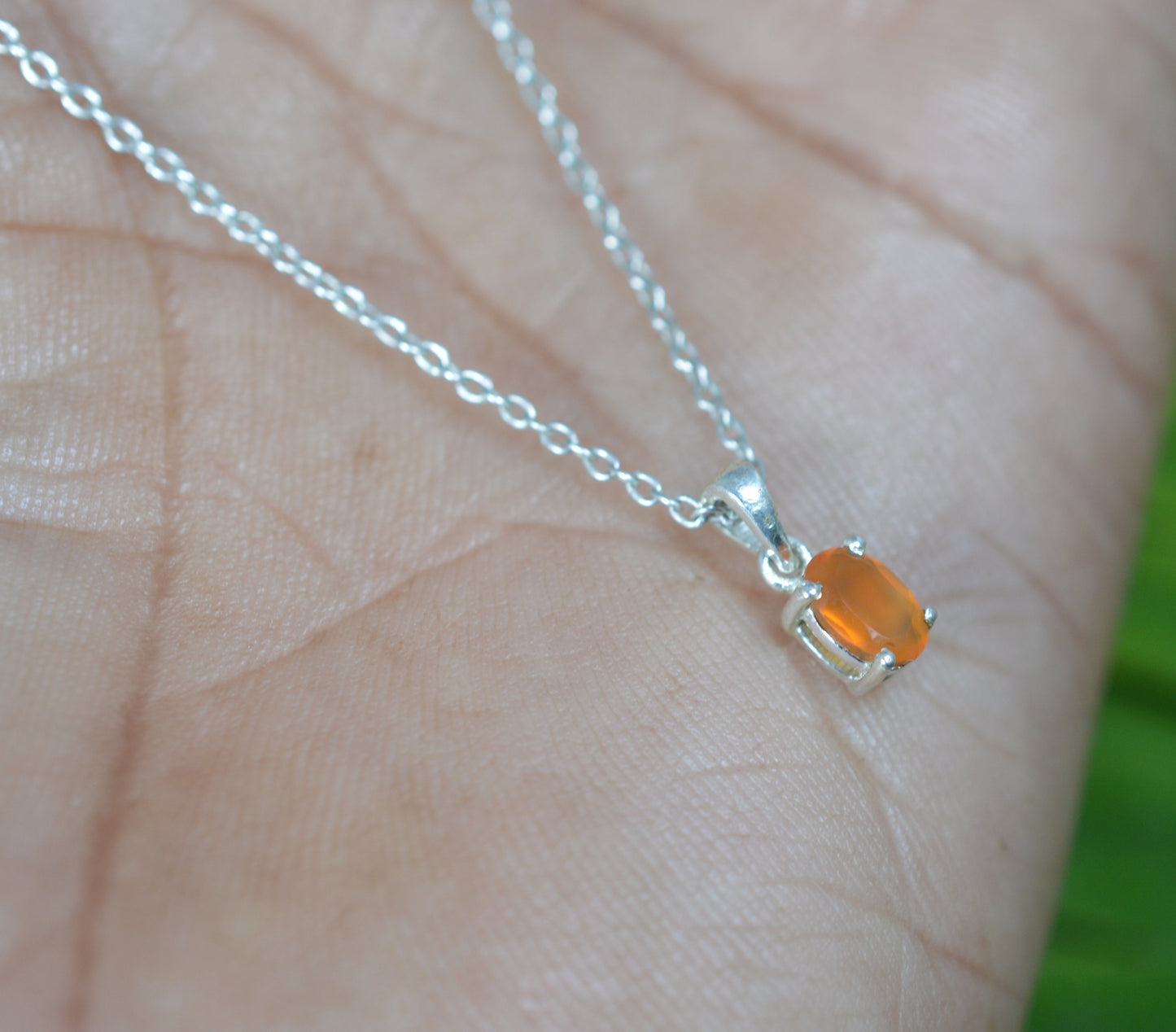 925 SOLID STERLING SILVER RED CARNELIAN CHAIN PENDANT -18.5 INCH