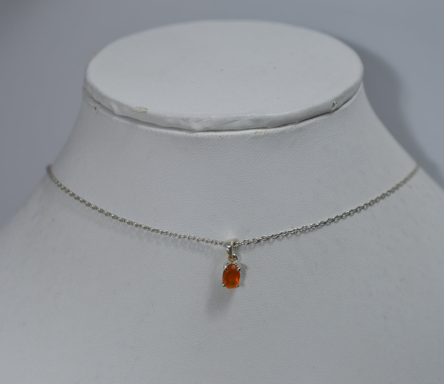 925 SOLID STERLING SILVER RED CARNELIAN CHAIN PENDANT -18.5 INCH