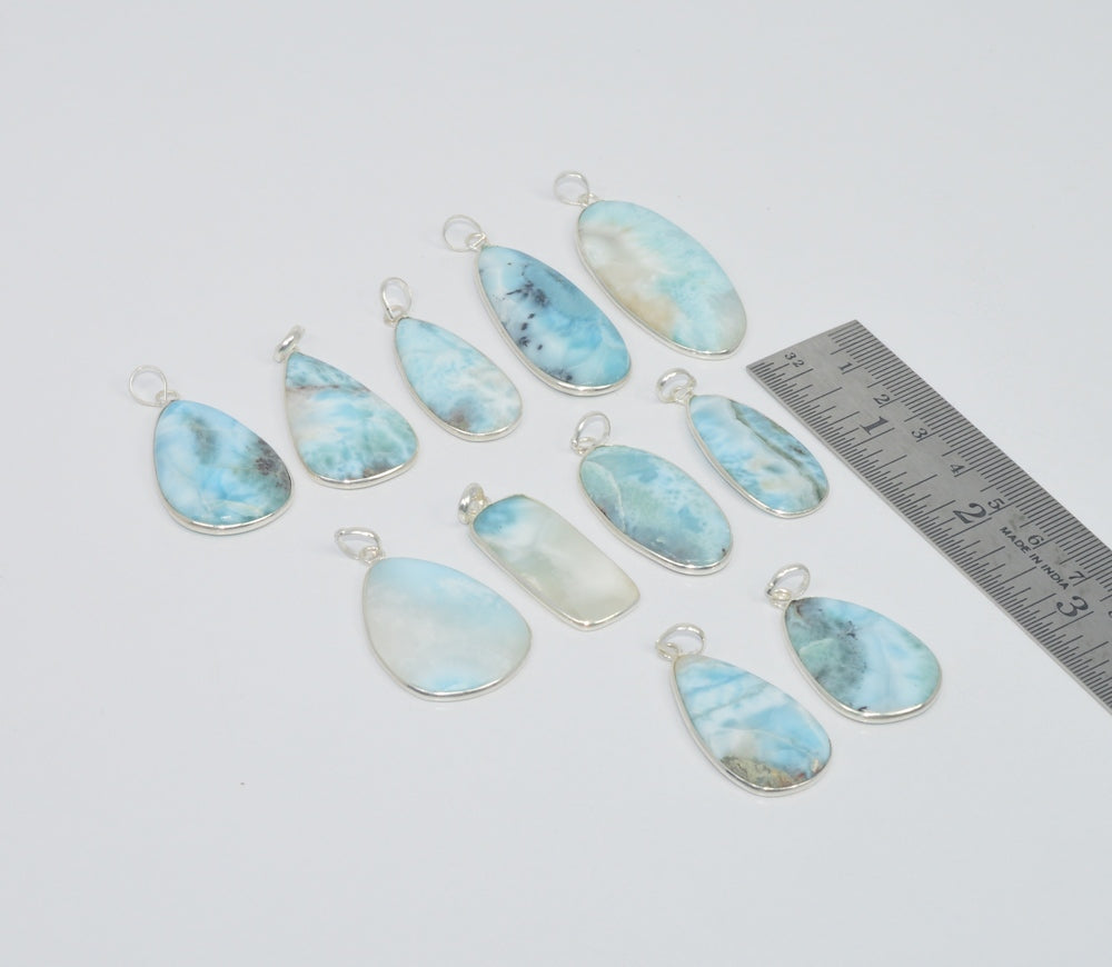 Wholesale 11Pc 925 Sterling Silver Natural Blue Larimar Pendant Lot Gtc156
