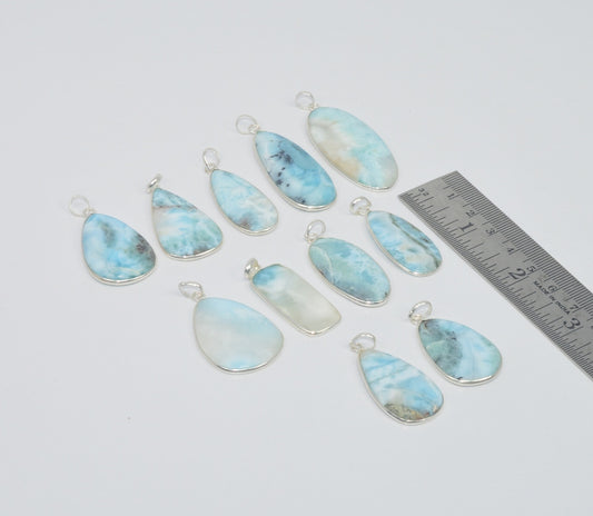 Wholesale 11Pc 925 Sterling Silver Natural Blue Larimar Pendant Lot Gtc156