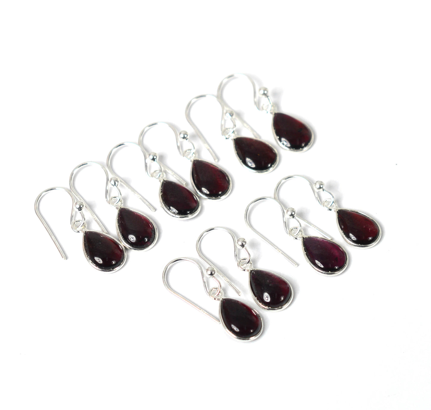 WHOLESALE 5PR 925 SOLID STERLING RED GARNET HOOK EARRING LOT