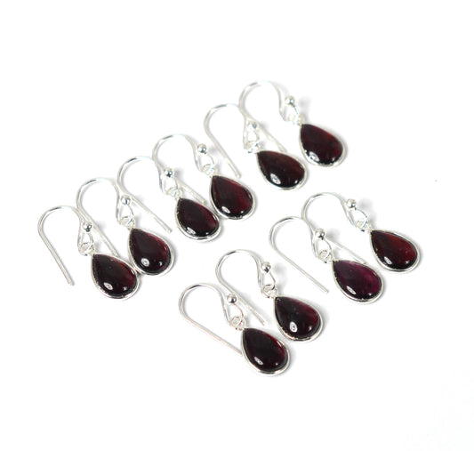 WHOLESALE 5PR 925 SOLID STERLING RED GARNET HOOK EARRING LOT