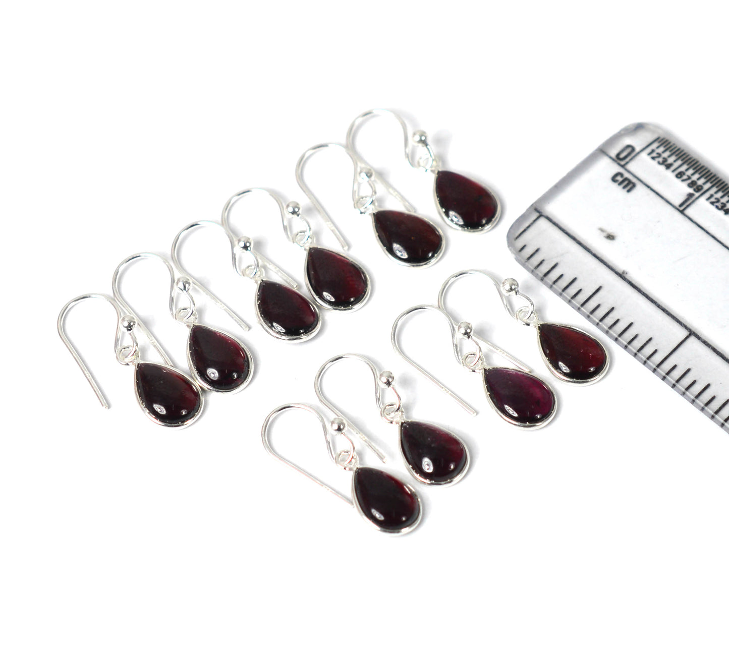 WHOLESALE 5PR 925 SOLID STERLING RED GARNET HOOK EARRING LOT