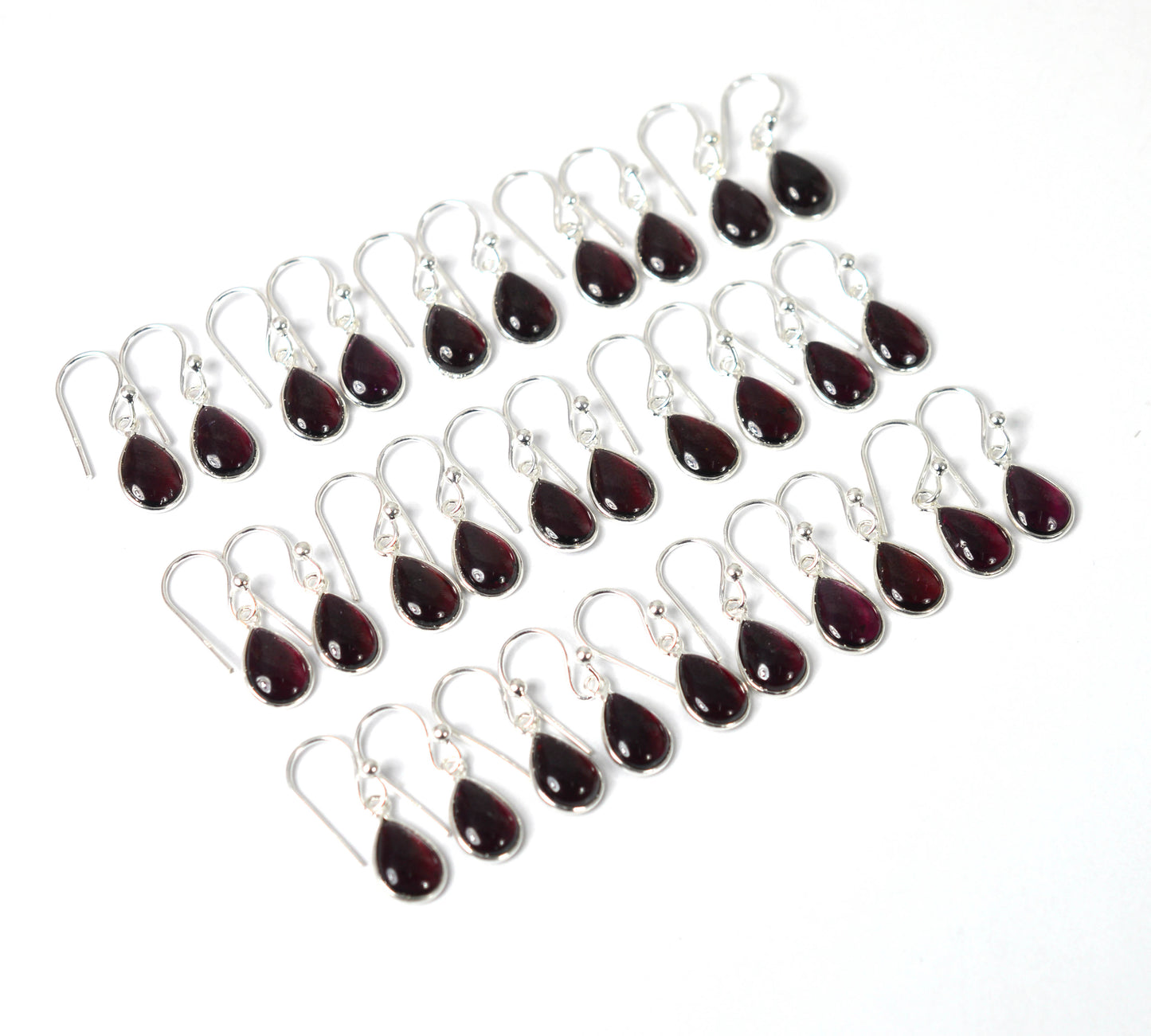 WHOLESALE 15PR 925 SOLID STERLING SILVER RED GARNET HOOK EARRING LOT