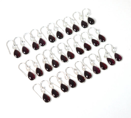 WHOLESALE 15PR 925 SOLID STERLING SILVER RED GARNET HOOK EARRING LOT