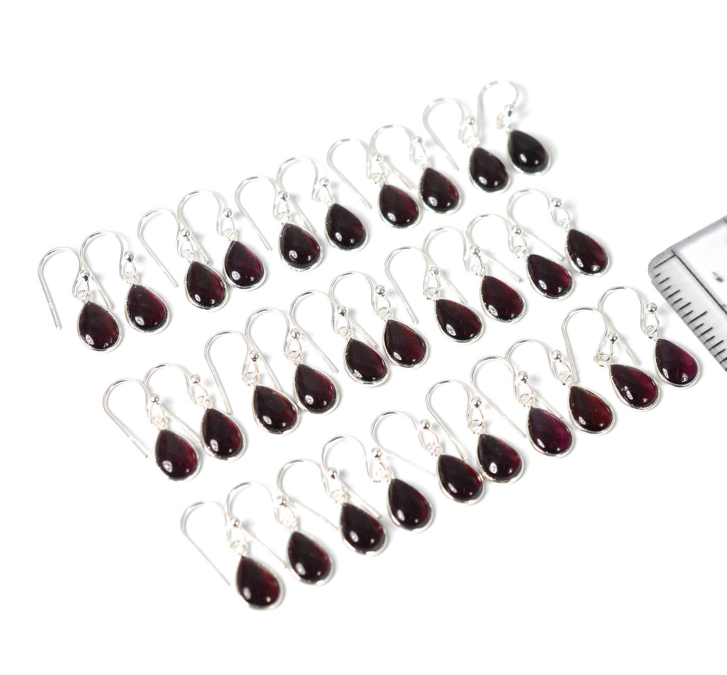 WHOLESALE 15PR 925 SOLID STERLING SILVER RED GARNET HOOK EARRING LOT