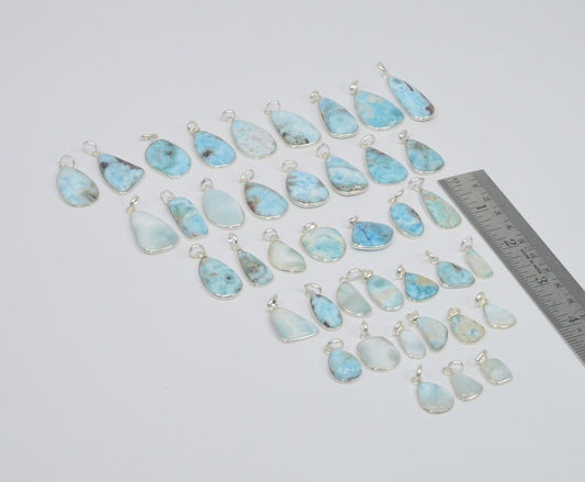 Wholesale 40Pc 925 Sterling Silver Natural Blue Larimar Pendant Lot Gtc157