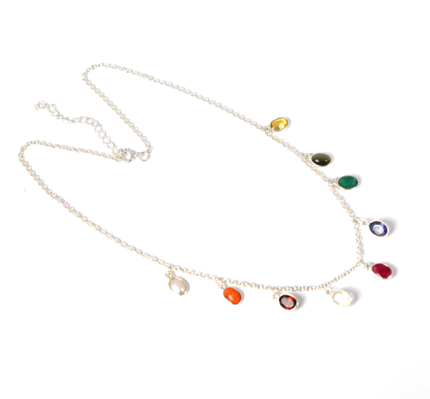 925 SOLID STERLING SILVER CUT GREEN Simulated Emerald MIX STONE NECKLACE