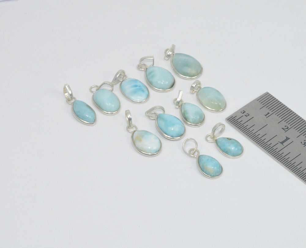 Wholesale 11Pc 925 Sterling Silver Natural Blue Larimar Pendant Lot Gtc158