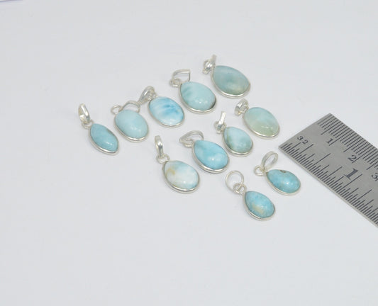 Wholesale 11Pc 925 Sterling Silver Natural Blue Larimar Pendant Lot Gtc158