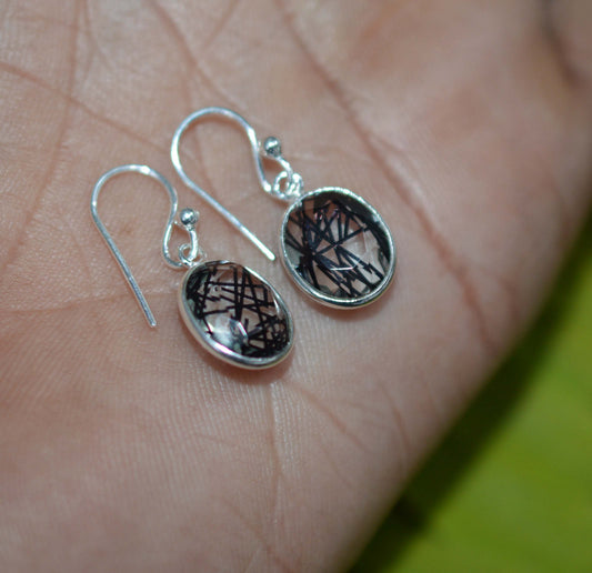 925 SOLID STERLING SILVER FACETED BLACK RUTILE HOOK EARRING-1 INCH