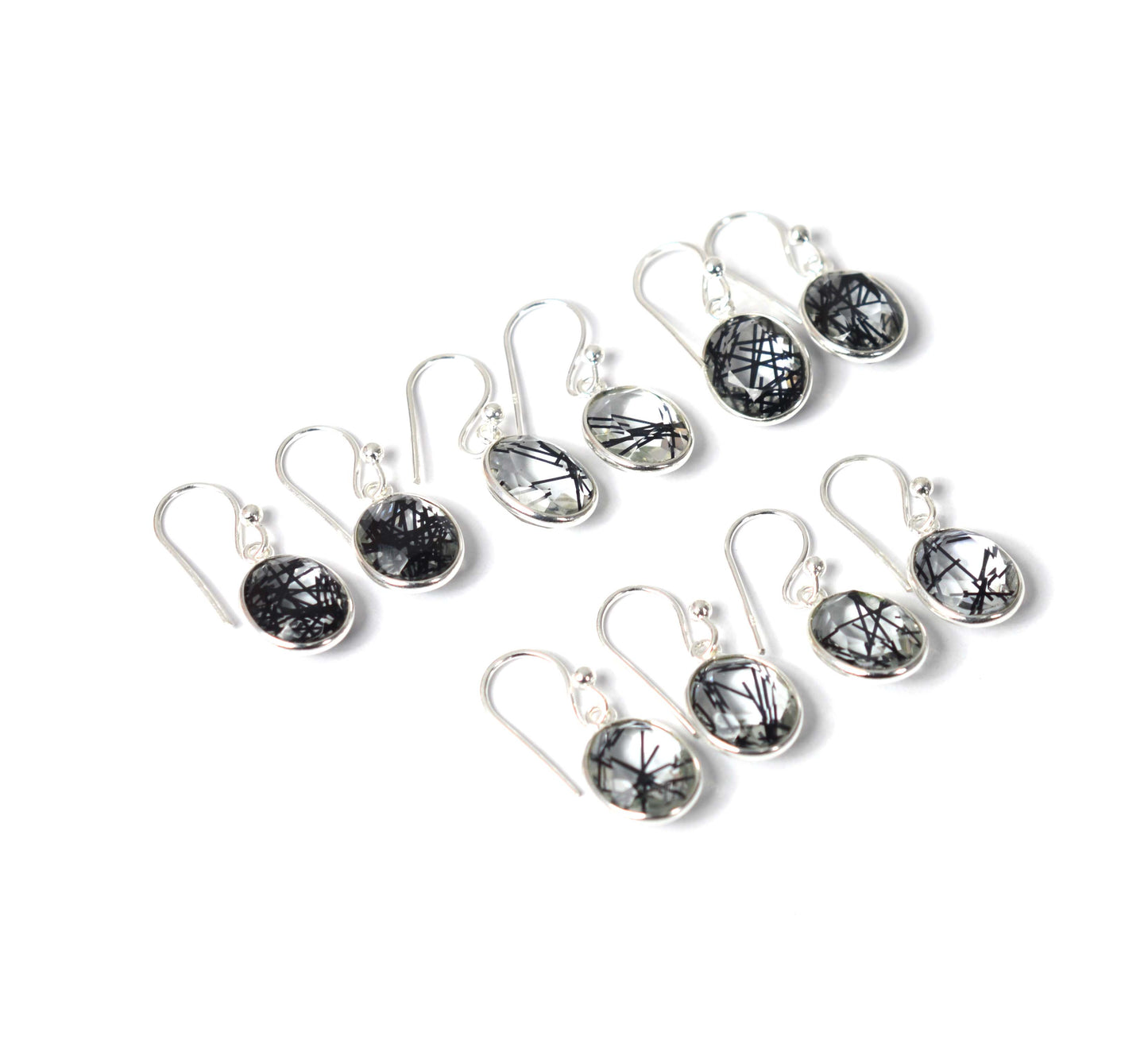 WHOLESALE 5PR 925 SOLID STERLING SILVER CUT BLACK RUTILE HOOK EARRING LOT