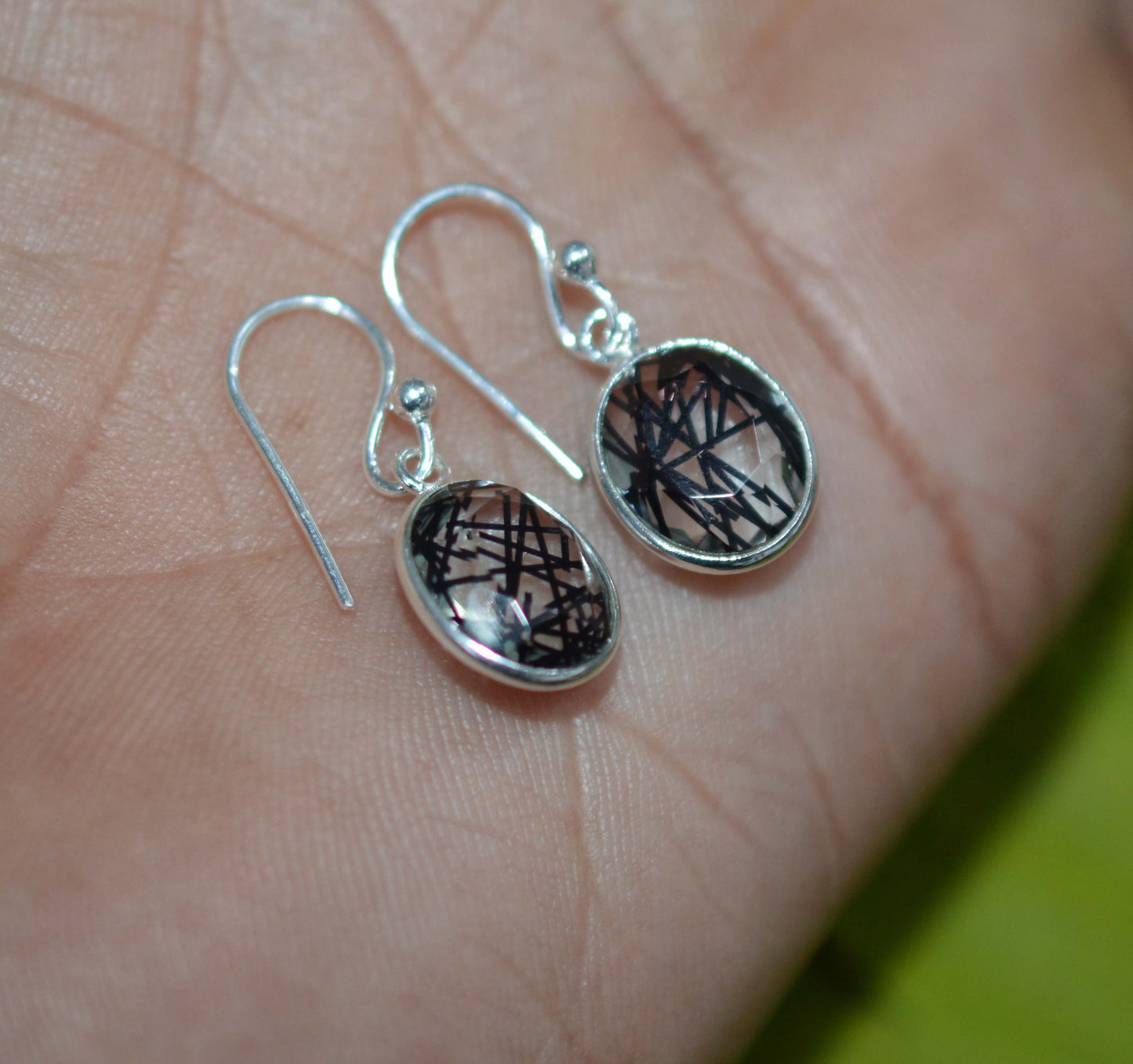 WHOLESALE 5PR 925 SOLID STERLING SILVER CUT BLACK RUTILE HOOK EARRING LOT