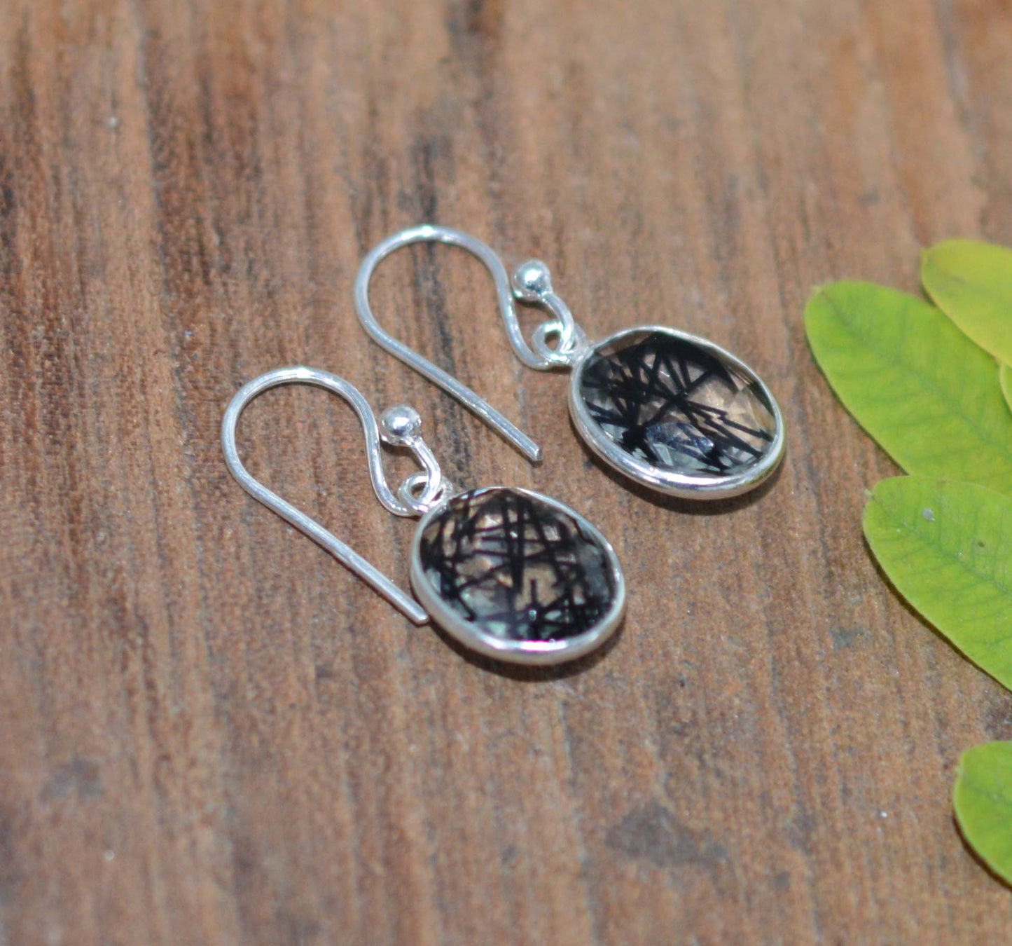 WHOLESALE 5PR 925 SOLID STERLING SILVER CUT BLACK RUTILE HOOK EARRING LOT