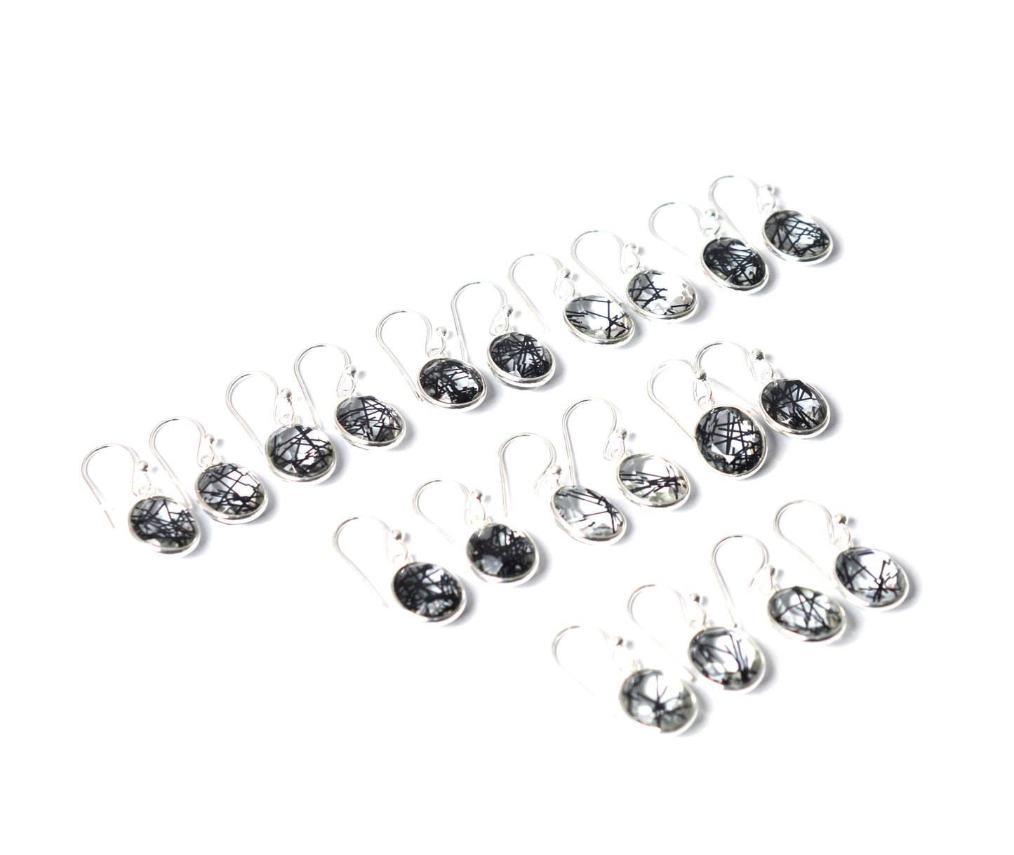 WHOLESALE 10PR 925 SOLID STERLING SILVER CUT BLACK RUTILE HOOK EARRING LOT