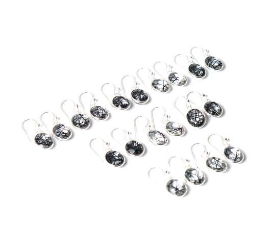 WHOLESALE 10PR 925 SOLID STERLING SILVER CUT BLACK RUTILE HOOK EARRING LOT