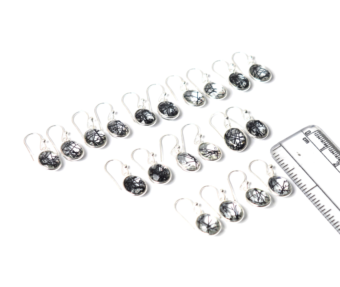 WHOLESALE 10PR 925 SOLID STERLING SILVER CUT BLACK RUTILE HOOK EARRING LOT