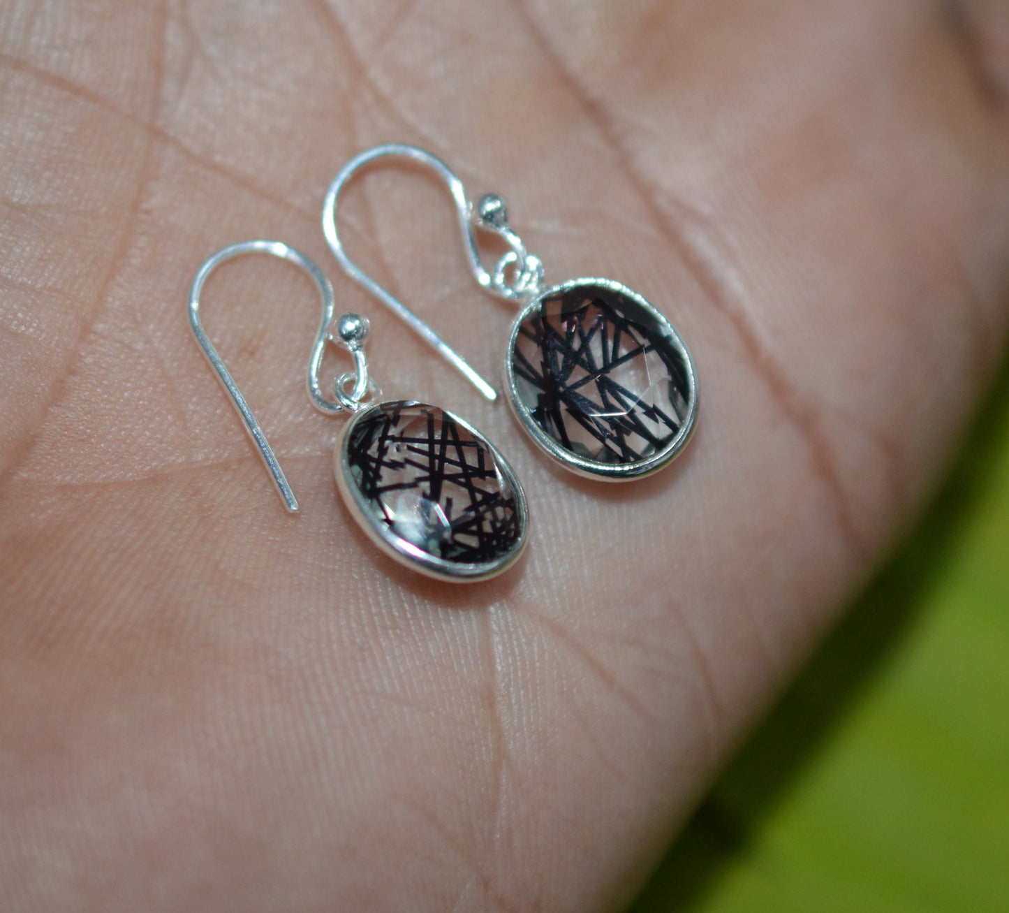 WHOLESALE 10PR 925 SOLID STERLING SILVER CUT BLACK RUTILE HOOK EARRING LOT